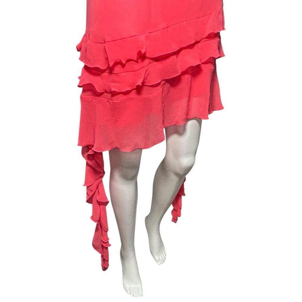 NWT Gianni Bini Sz 6 Y2K Pink Chiffon Ruffle Asymmetric Fairy Bias Cut Dress - Picture 6 of 11